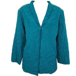 Laura Ashley Womens Teal Blue 100% Silk Embroidered Suit Jacket Blazer sz M